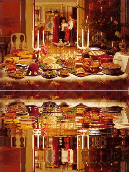 Wigilijny stół odbijający się w wodzie